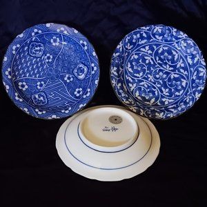 Takahashi San Francisco Japan Blue & White Floral Flower Saucers approx. 4.5"